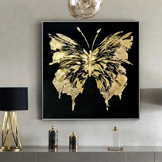 Gold Black abstract butterfly.
