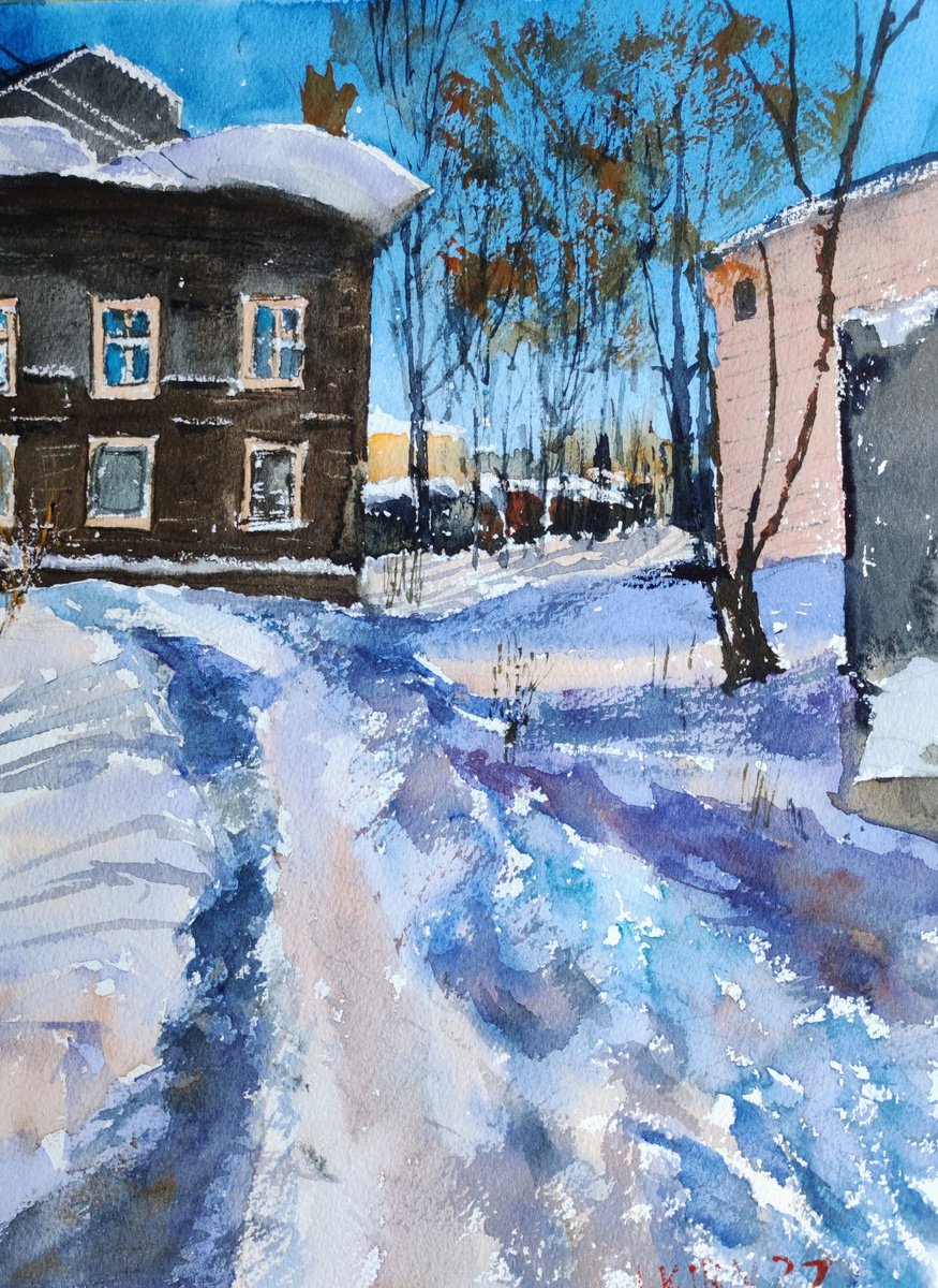 Impressionistic Cityscapes Watercolour By Leonid Kirnus, 11 X 15", Very Old House, Original Artwork