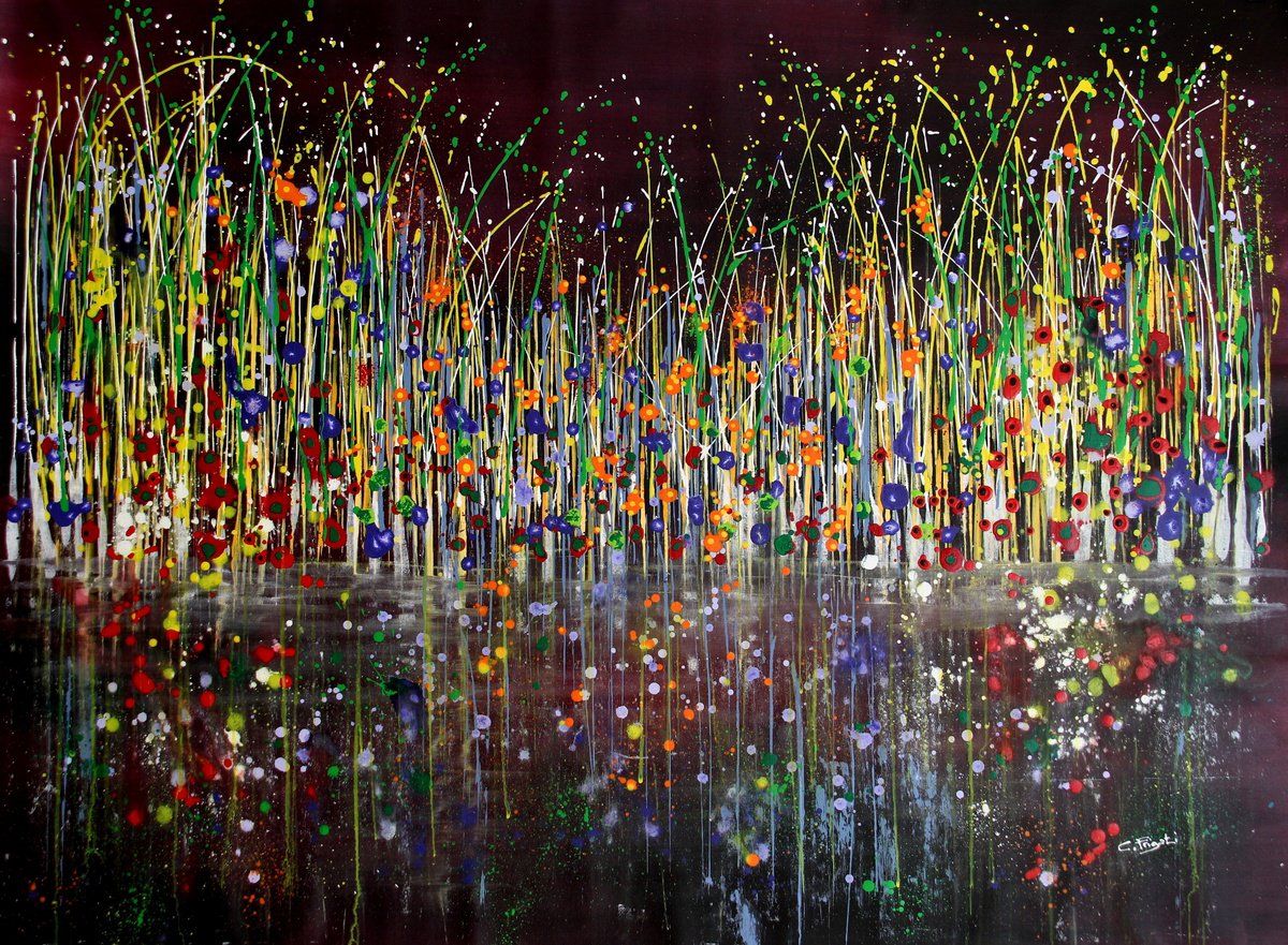 Organic Botanical Acrylic Painting By Cecilia Frigati, 53 X 39, Technicolor Dream # 44, Original Artwork