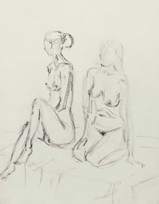 Nudes. Original pencil drawing.