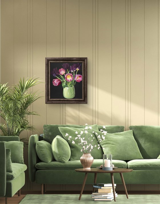Velvet tulips in vase