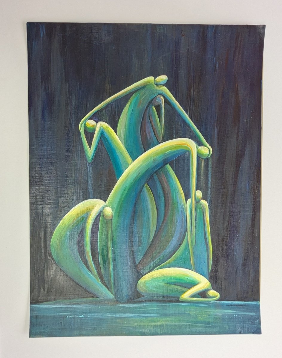 Expressive Portrait Acrylic Painting By Karen Wilcox, 12 X 16", Shared Grief 2, Original Artwork