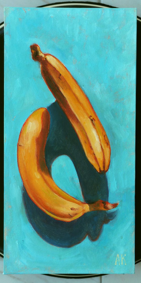 Two Bananas a Day - good vibes miniature oil painting