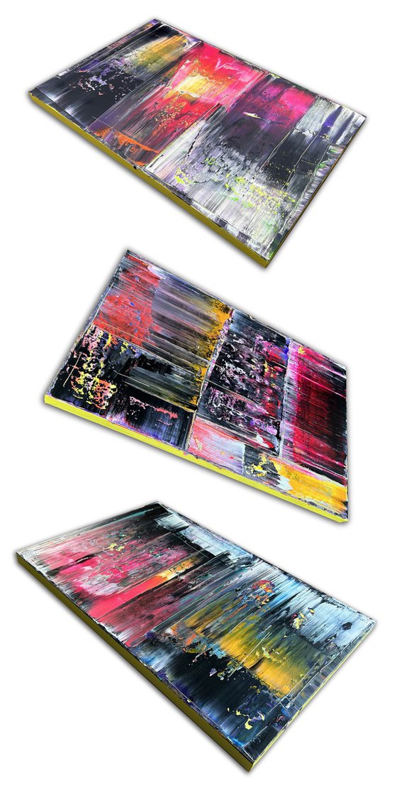 "Ensemble" - Save As A Series - Original PMS Abstract Acrylic Painting Triptych On Canvas - 84" x 36"