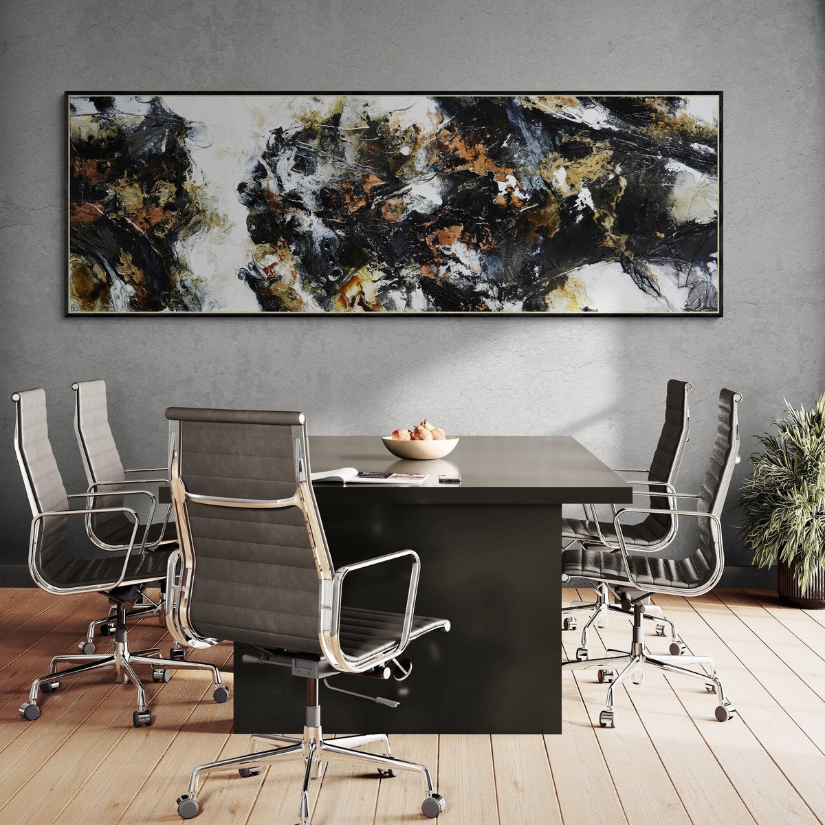 Abstract Acrylic Painting By Franko, 116 X 39, Black Theory, Original Artwork