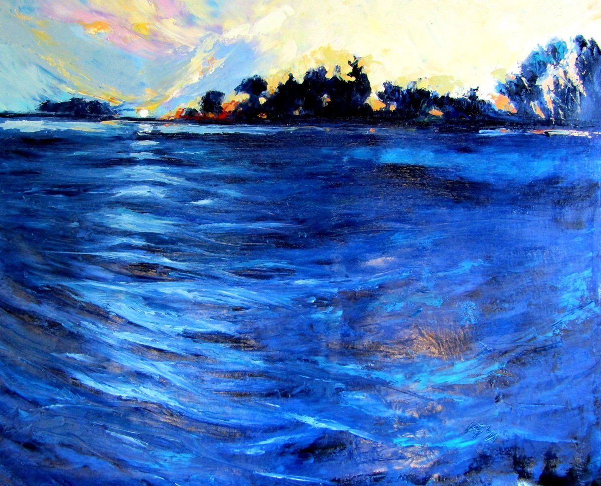 Dawn Over The Water By Kovacs Anna Brigitta, 34 X 29, Artwork For Sale On Artfinder