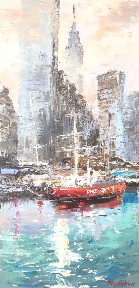 Impressionistic Landscape Oil Painting By Irina Alexandrina, 10 X 20, New York. Ambrose., Original Artwork