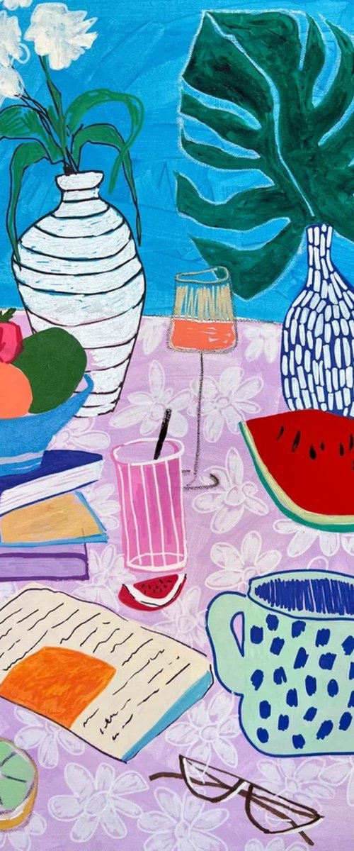 Still Life with Watermelon and Flowers by Sasha Robinson