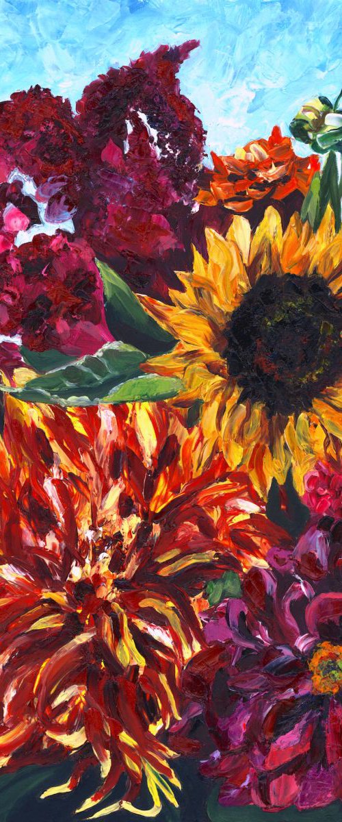 Firecracker Dahlia & Sunflower II by Christina M Plichta