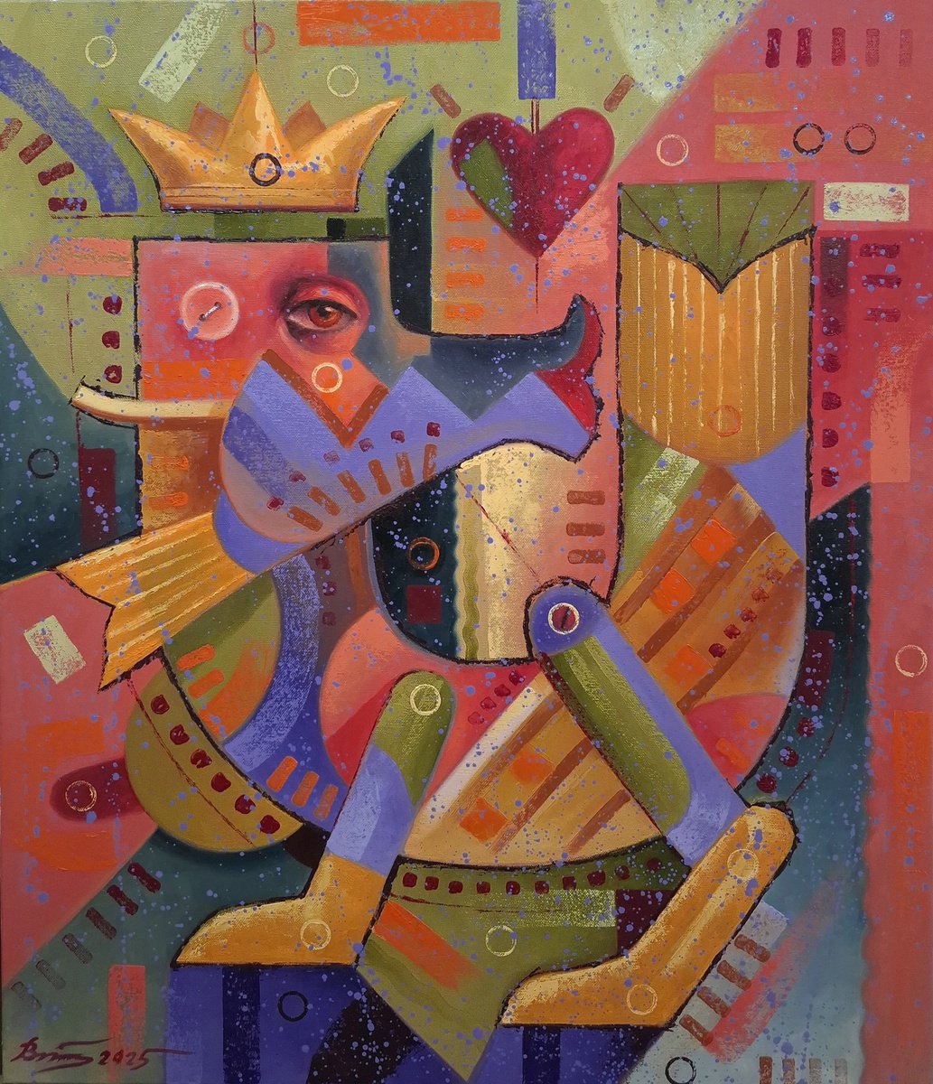 Geometric Abstract Oil Painting By Serhii Voichenko, 24 X 27", U-Queen, Original Artwork