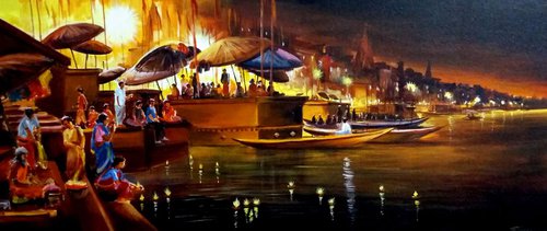 Festival Night at Varanasi Ghat by Samiran Sarkar