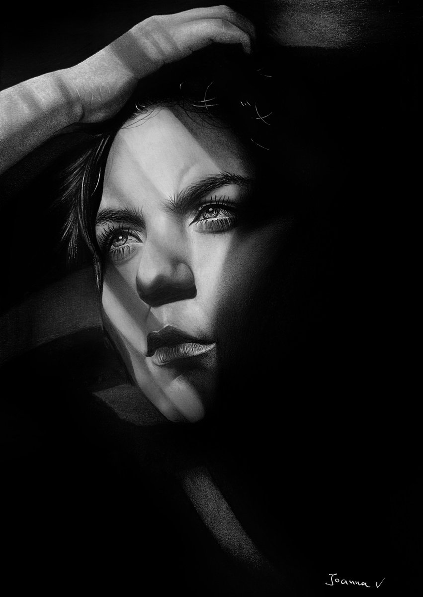 Photorealistic Portrait Pencil Drawing By Ioanna Ladopoulou, 12 X 17, Light And Shadow, Original Artwork