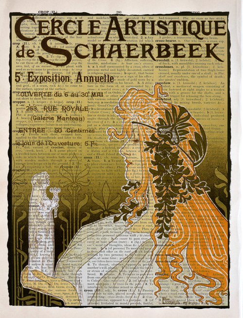 Cercle Artistique de Schaerbeek - Collage Art Print on Large Real English Dictionary Vintage Book Page by Jakub DK - JAKUB D KRZEWNIAK