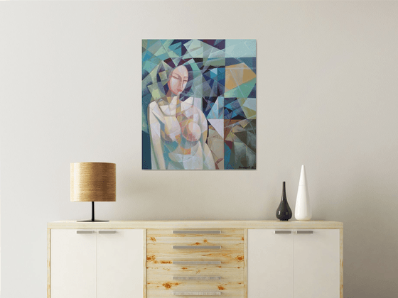 Morning (70x80cm, cubism, oil painting, ready to hang)