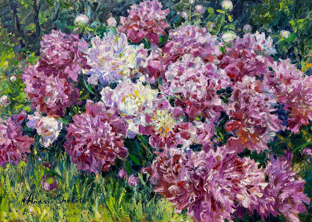 Impressionistic Botanical Oil Painting By Andrii Chebotaru, 55 X 39, Garden Of Love, Original Artwork