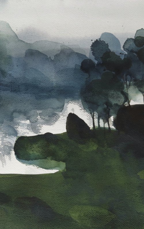 Greens silhouette, misty dawn by Prashant Prabhu