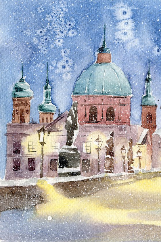 The Charles Bridge. Original watercolor artwork.