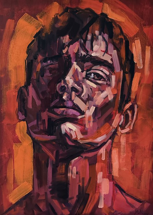 Red male portrait oil painting by Emmanouil Nanouris