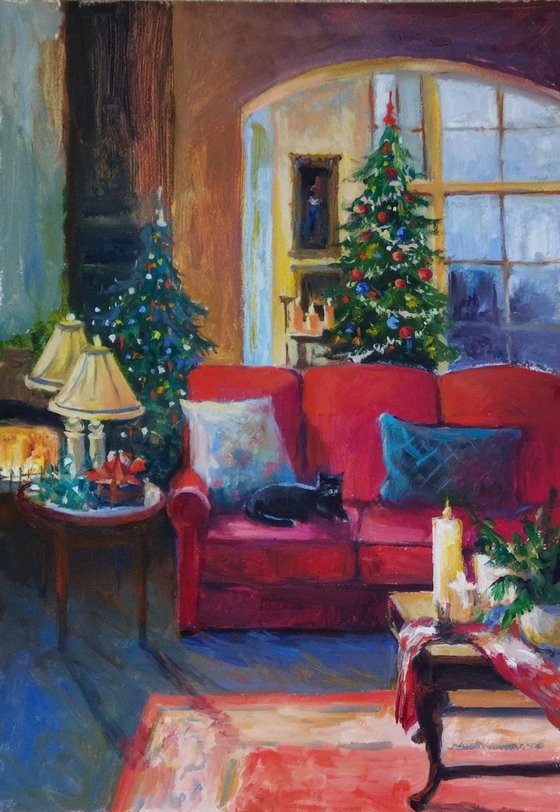 Christmas Interior with Cat
