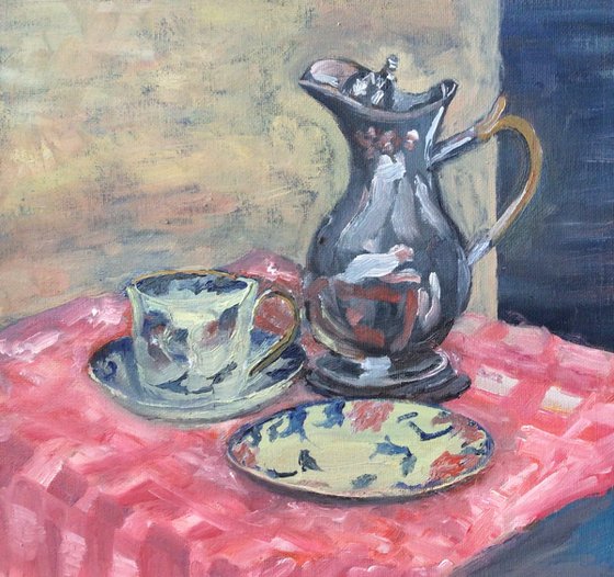 Tea or Coffee, how elegant, an original oil painting