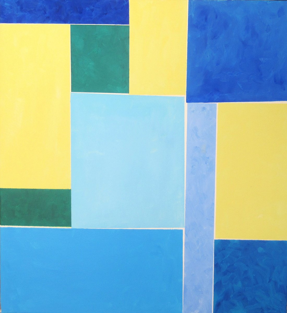 Geometric Abstract Acrylic Painting By Megha Hendrick., 24 X 26", Blue Open., Original Artwork