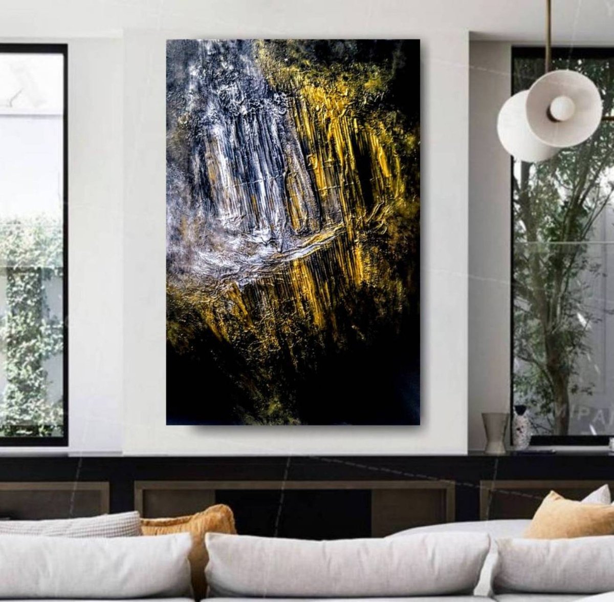Gold grey scale 80x120cm Abstract Textured Painting by Alexandra Petropoulou