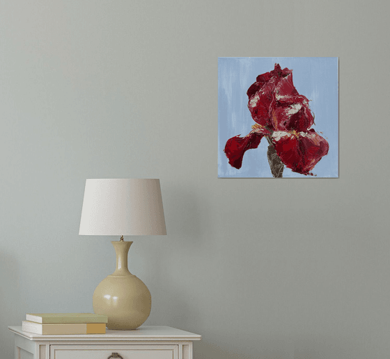 RED IRIS - original floral painting on canvas