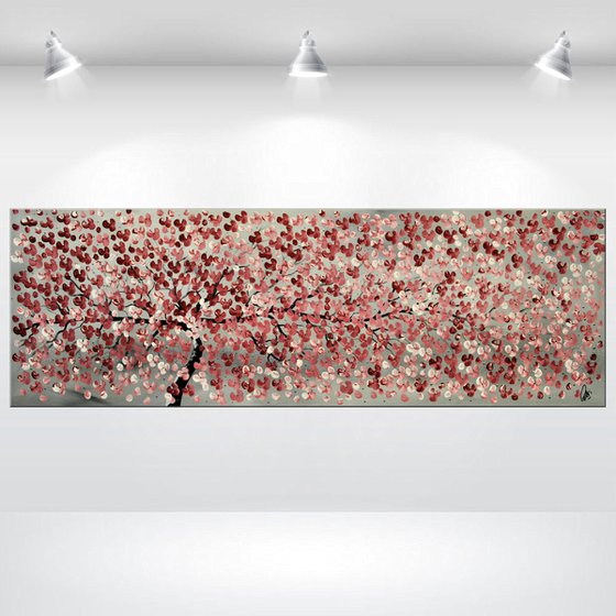 Romantic  acrylic abstract painting, cherry blossoms, nature painting, canvas wall art