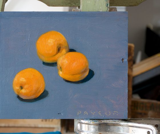 modern still life of apricots on blue for fruit lovers