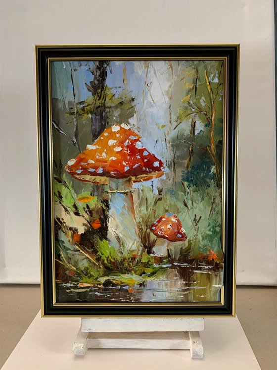 Fly agaric.Mushrooms landscape