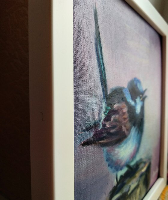 Original oil painting of Bluebird Framed and Ready to Hang