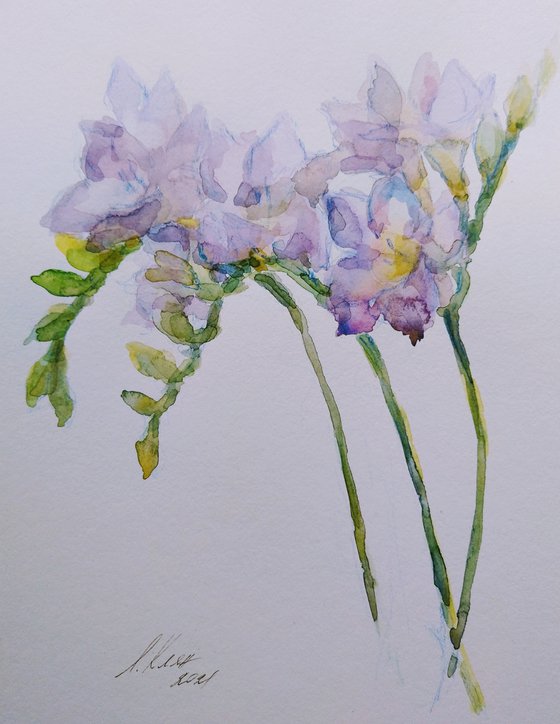 Freesias # 1 original watercolour painting.