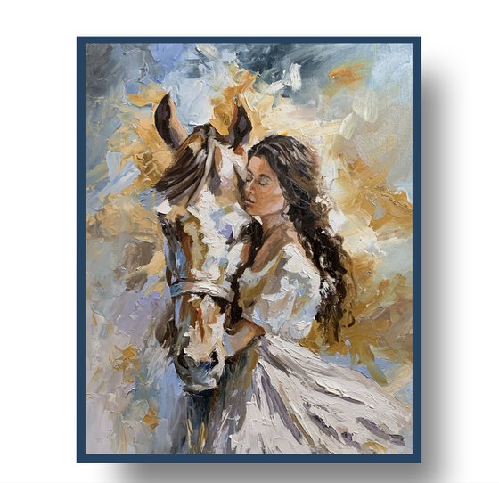 Woman with Horse. Portrait.