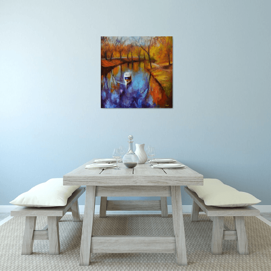 Golden season. Large abstract Landscape Oil