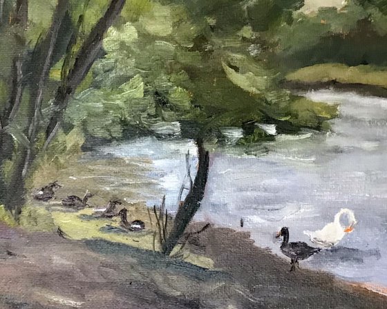 Riverside life - an original oil painting
