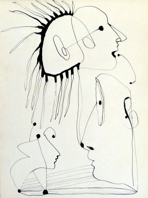 Vintage surrealist drawing 3, 30x23 cm by Frederic Belaubre