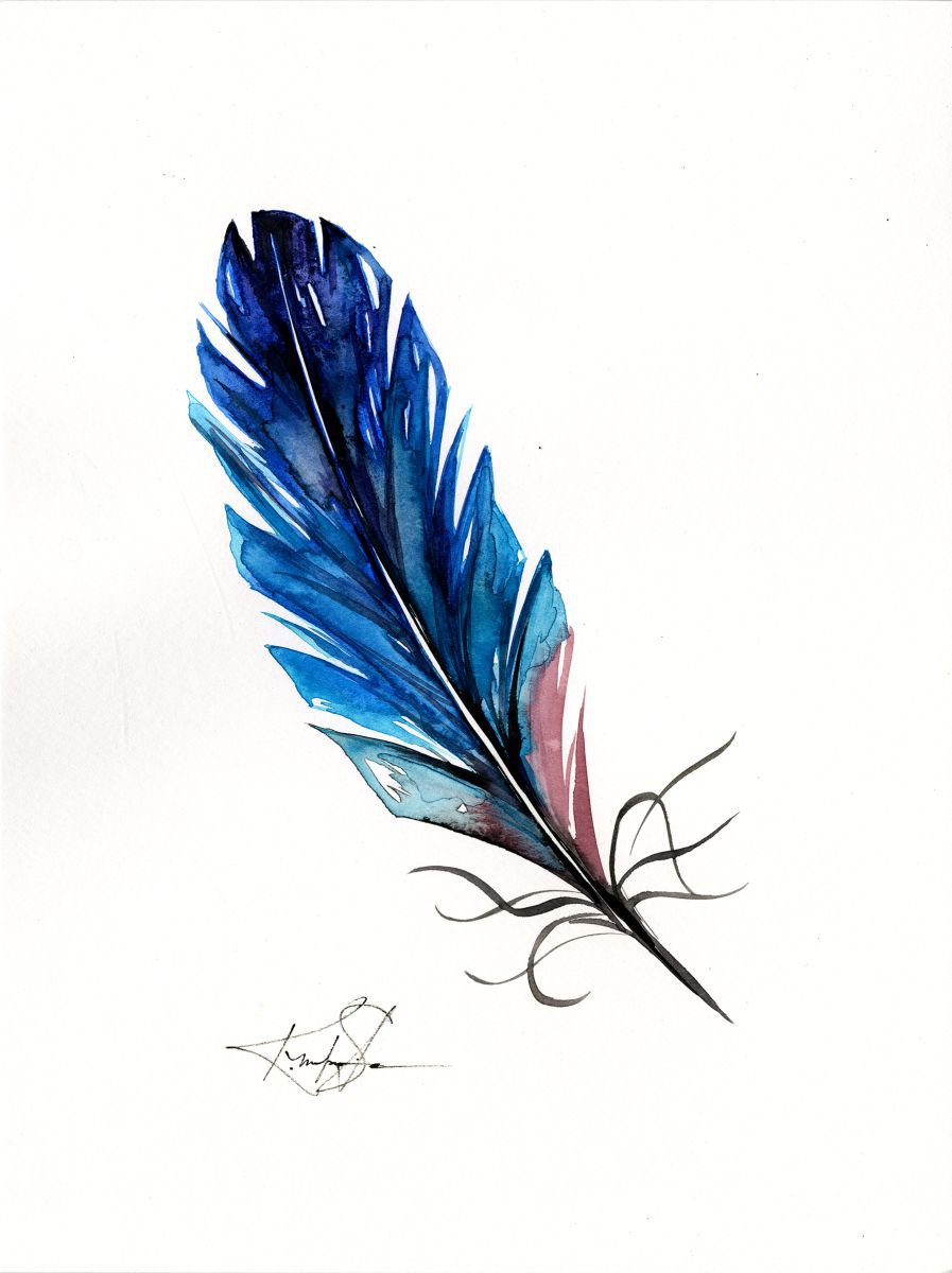 Watercolor Feather 2 - Abstract Feather Watercolor Painting by Kathy Morton Stanion