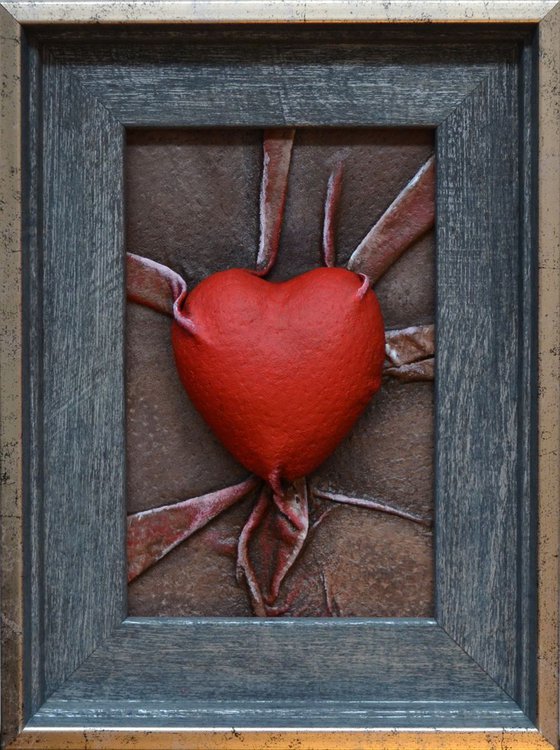 Lovers Heart 2 - Original Framed Leather Sculpture Painting Perfect for Valentine Day Gift