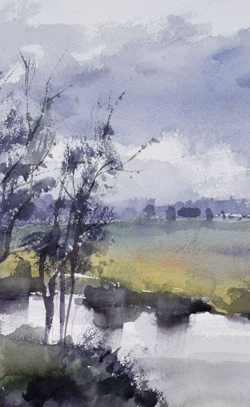 landscape with calm river by Goran Žigolić Watercolors