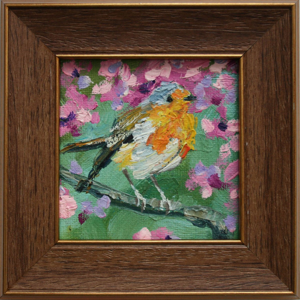 BIRD #7 framed / FROM MY A SERIES OF MINI WORKS BIRDS / ORIGINAL PAINTING by Salana Art Gallery