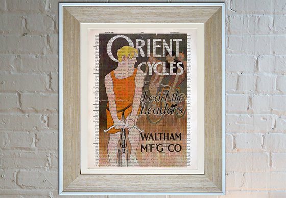 Orient Cycles - Collage Art Print on Large Real English Dictionary Vintage Book Page