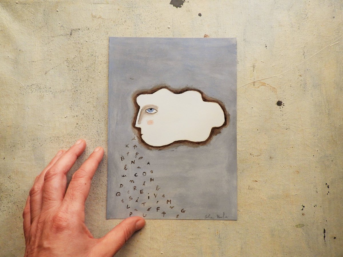 Talking cloud (smaller version) - oil on paper by Silvia Beneforti