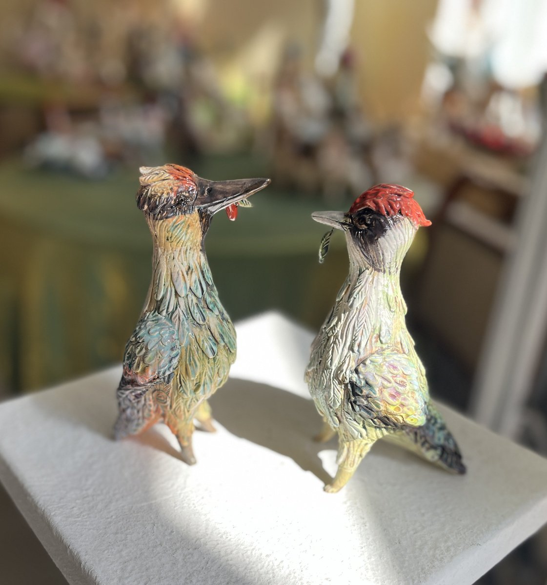 Expressive Clay Sculpture , Pair Of Woodpeckers By Elya Yalonetski, 8 X 8, Artwork For Sale On Artfinder