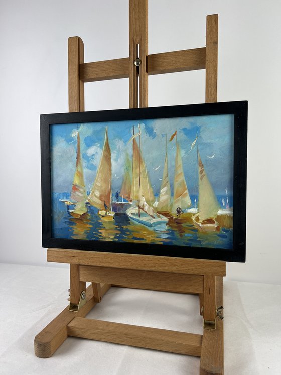 Sailing Boats Moored in Front of the Sea