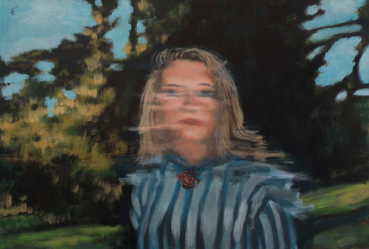 Impressionistic Portrait Acrylic Painting By Nikola Gulev, 39 X 28", "Migrating Iii", Original Artwork