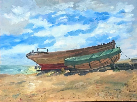 Boats on the Beach - an original oil painting