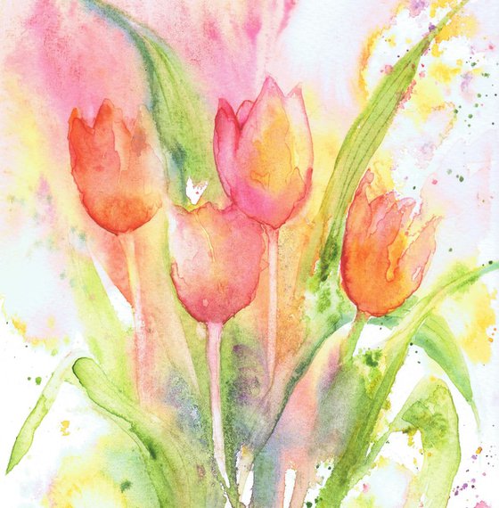 Tulips Splash - semi abstract floral