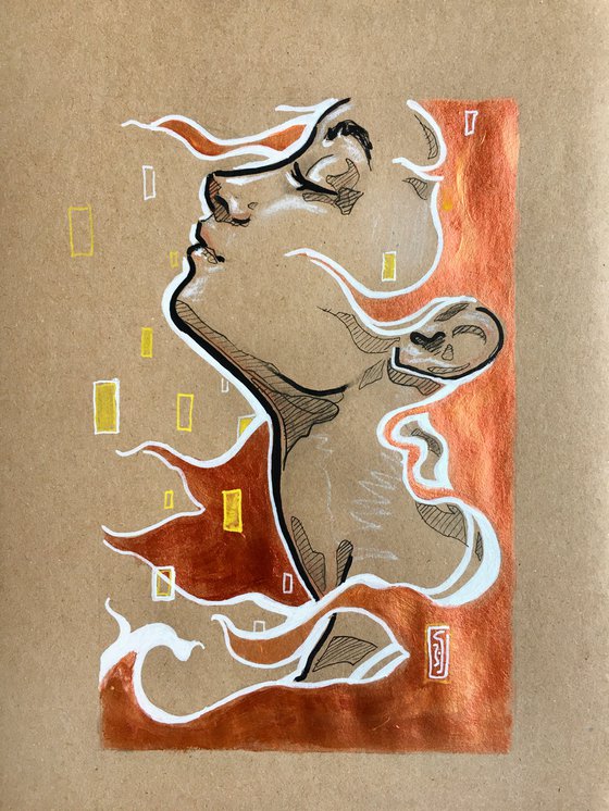 (SOLD) Redhead stylized portrait on mid-tone paper: Copperhead 1