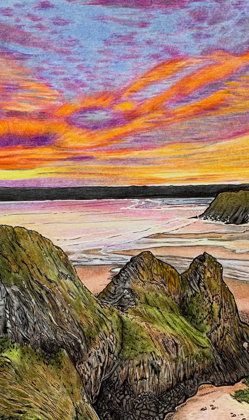 Three Cliffs sunset by Karen Elaine  Evans