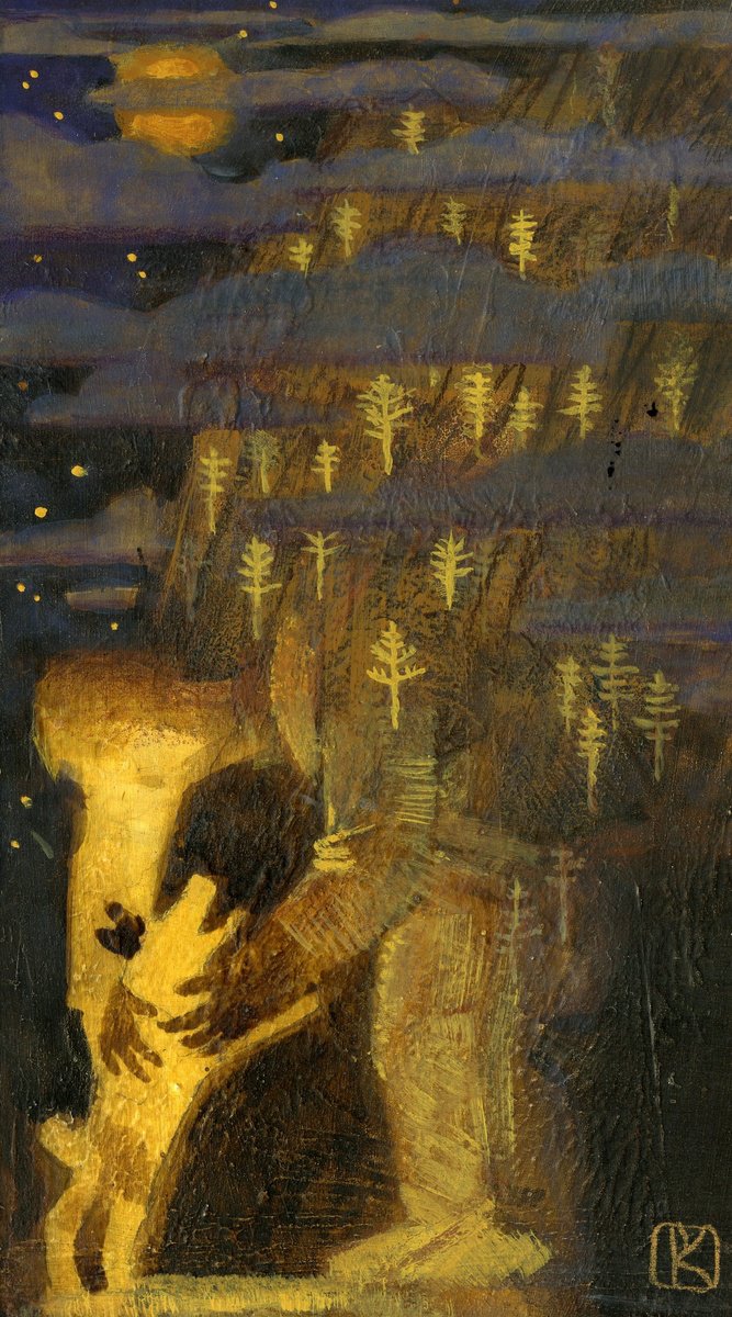 Surrealistic Portrait Painting By Olga Kataeva-Rochford, 5 X 9", Back To Home, Original Artwork